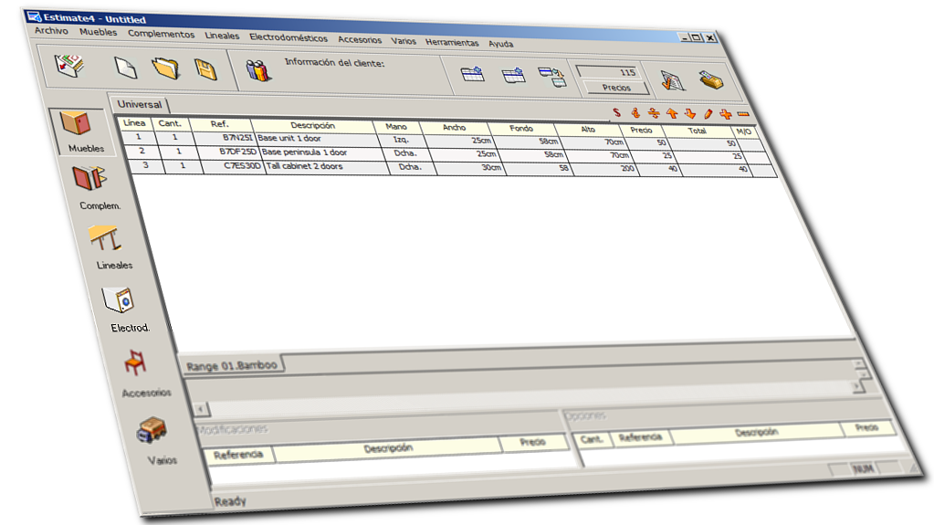 Características detalladas de Estimate, programa para generar presupuestos automáticamente a partir de un diseño realizado con Quick3DPlan 12 para Windows, o bien de forma independiente.